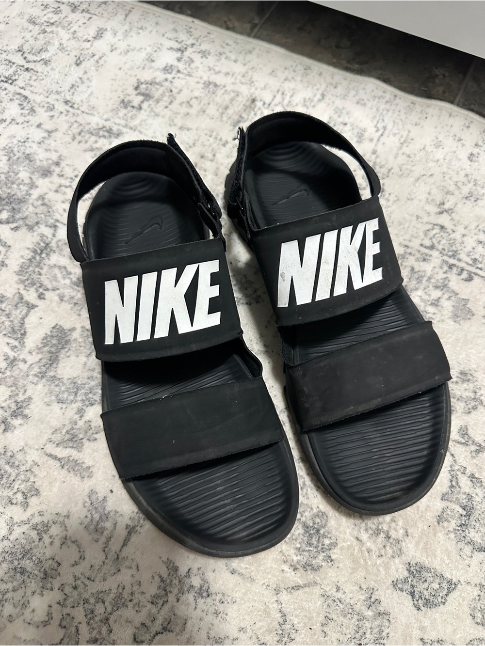 Nike Black and White Logo Strap Sandals